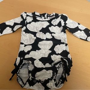 Ruffle Butts Black And White Flower Baby Swimsuit 12-18 Months